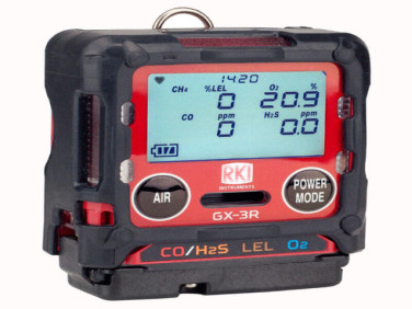 RKI GX-3R 4-Gas Personal Gas Detector, LEL, O2, CO, H2S, 120 VAC Charger