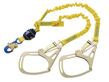 DBI Sala 1246350 EZ-Stop Force2 Double Leg 100% Tie Off Shock Absorbing Lanyard, 6 ft. (1.8m) web, Saflok Tower Hooks at Each End