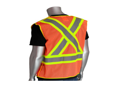 PIP ANSI Class 2 X-Back Safety Vest, Hi-Vis Orange, 5-Point Breakaway, ANSI Type R Class 2 and CAN/CSA Z96, MFG# 302-0211